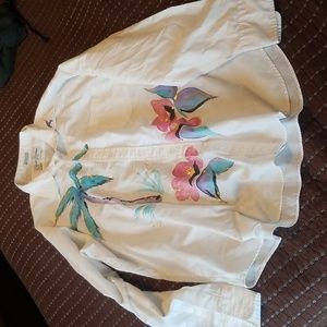 Oversized Vintage White Button Down Floridian Tropical Painted